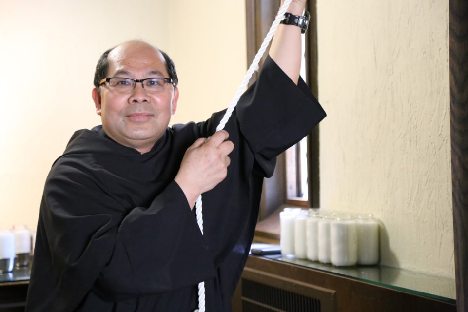 Since the COVID-19 pandemic started and the 7 p.m. shows of community support started in South Delta, Father Francis Galvan along with Sacred Heart parishioner Gus Getz have been in charge of pulling the bell ropes in the Augustinian Monastery every night at 7 p.m. – seven times.