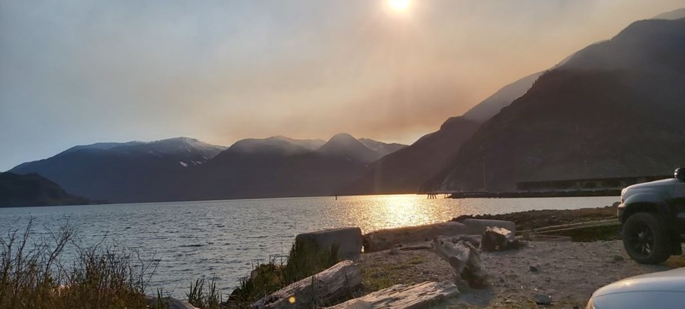 Wildfire smoke hangs over Howe Sound.