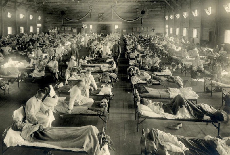An emergency hospital during during the Spanish flu epidemic, Camp Funston, Kansas.