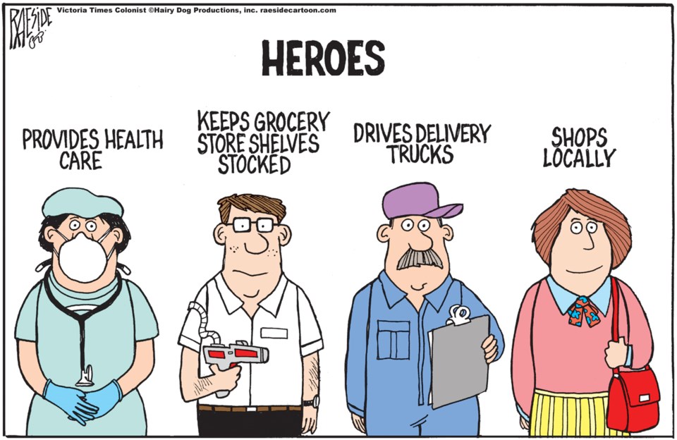 Adrian Raeside cartoon, Thursday, Aprl 23, 2020 - pandemic heroes