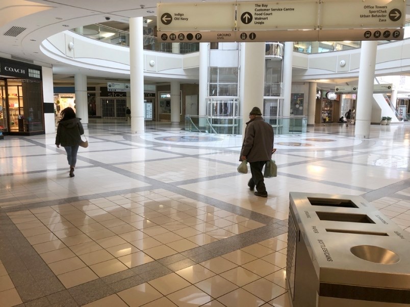 Burnaby’s Metropolis, the largest shopping centre in B.C., was eerily quiet mid-afternoon on April 4