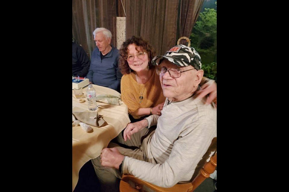 Maggie Vause with her father, George Kazmiruk, who has lived at Sunset Lodge in Vic West since August. He turns 90 on Monday.