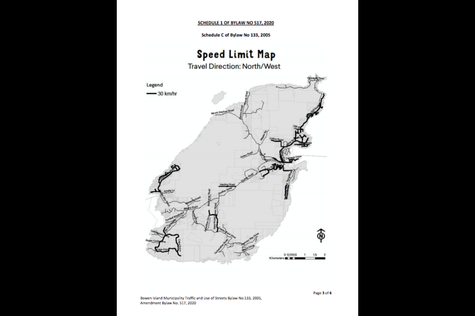 The proposed sections of 30 Km/hr speed limits in the North/West direction.