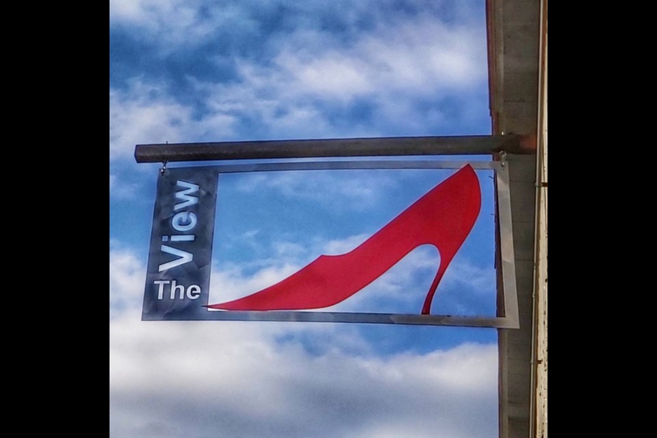 The View’s iconic red shoe sign outside the Kelowna winery.