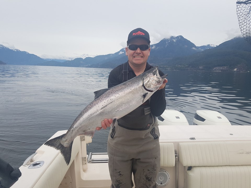 Dave Brown with a hatchery chinook in Howe Sound.