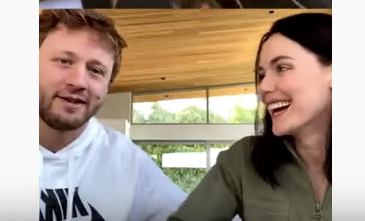 Morgan Rielly and Tessa Virtue appear together on an Instagram Live chat. The Canadian power couple donated more than 1,000 lunches to North Shore health-care workers to kick off Nursing Week yesterday. photo screenshot @arkellsmusic/Instagram