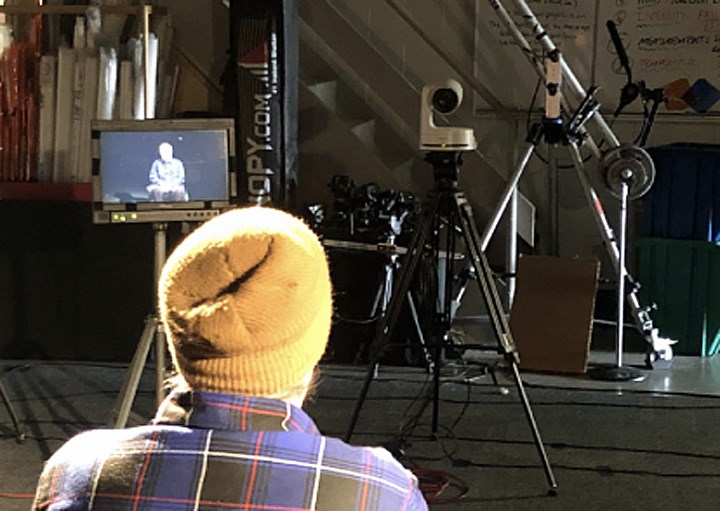 Road safety speaker Kevin Brooks tells his story at a virtual assembly broadcast from Alpha Secondary School Thursday.