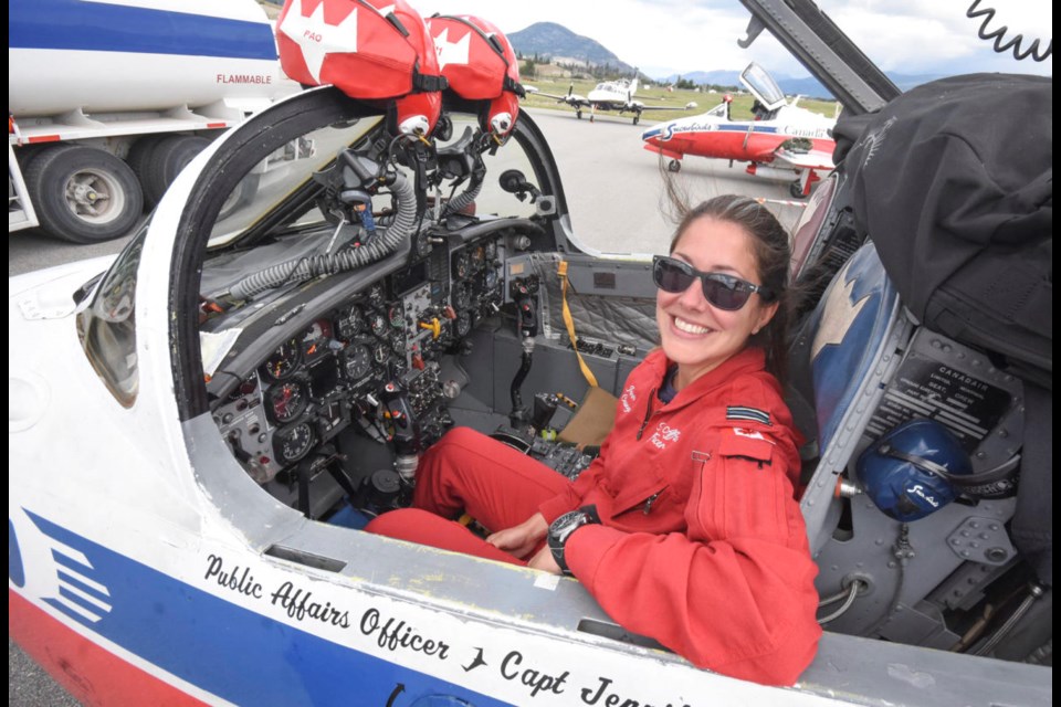 Capt. Jennifer Casey, the Snowbirds' public affairs officer, was killed in the May 17, 2020, crash of a squadron jet in Kamloops. This photo of her was taken in the Okanagan during a July 2019 visit by the team.