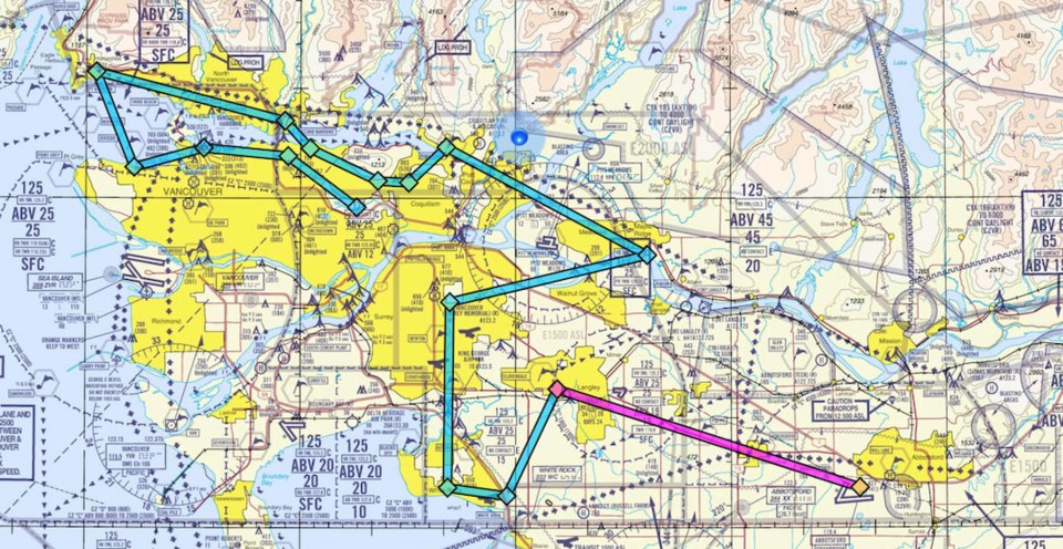 Flight path of Operation Backup Inspiration, a mass flyover set to begin just before 7 p.m., May 18,