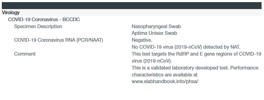 COVID-19 test result