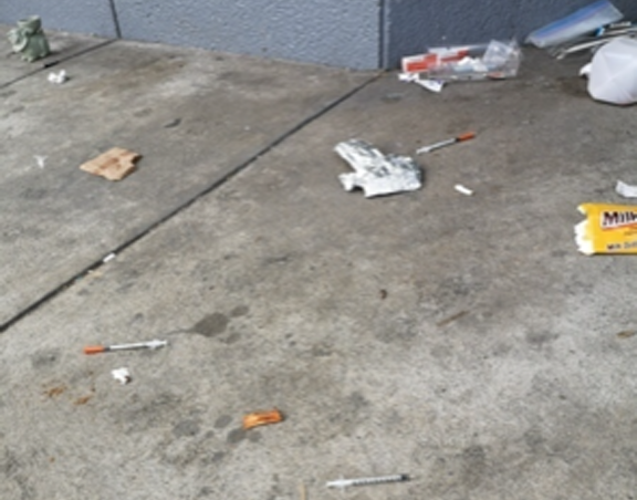 Needles and garbage on a street in New Westminster's Sapperton neighbourhood