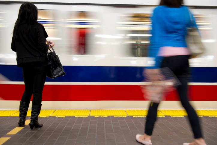 Commuters head to work on the SkyTrain