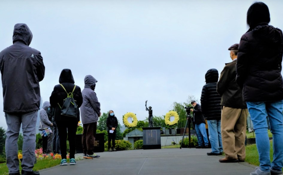 People marked Tiananmen Square massacre at the Goddess of Democracy statue in Forest Lawn memorial park in Burnaby this week, amid the COVID-19 pandemic. Activists would like to see a more prominent memorial and official commemoration by senior governments. The Tiananmen Square massacre coupled with China taking sovereign control of Hong Kong from Great Britain in 1997 led to 225,000 Hong Kong immigrants to Canada, statistics show.