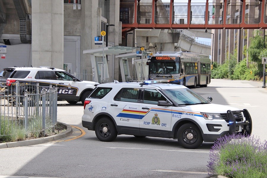 A police incident at Bridgeport Station in Richmond had the bus loop closed on June 14. Photo: Shane MacKichan