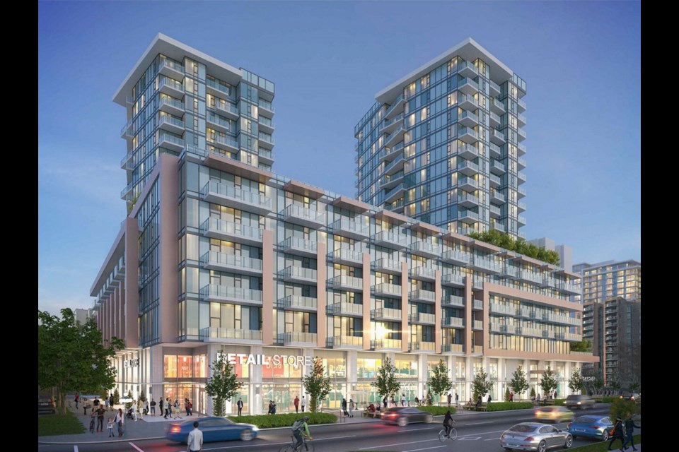 Artist&Otilde;s rendering of the proposed Harris Green Village development, with the first block of the project at 1045 Yates St.