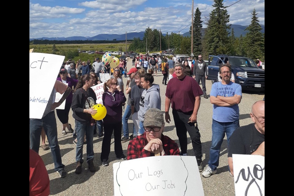 The town of Mackenzie held a rally Tuesday afternoon to protest the mill closures that will see more than 650 unemployed workers. The most recent is Paper Excellence Canada curtailing its pulp mill operations, with the closure set for Aug. 9, putting 253 workers out of a job.