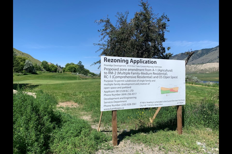 The 30-hecate (75-acre) Pineridge Golf Course property, located at 4725 East Trans Canada Hwy. between Dallas and Valleyview, is zoned agricultural. The rezoning application calls for multi-family-medium residential, comprehensive residential and open space.