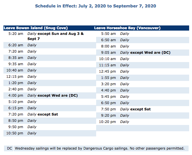 BC Ferries schedule