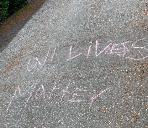 Ayako Gallagher and her husband spotted "all lives matter" written in chalk at Porteau Cove Provincial Park during a recent camping trip.