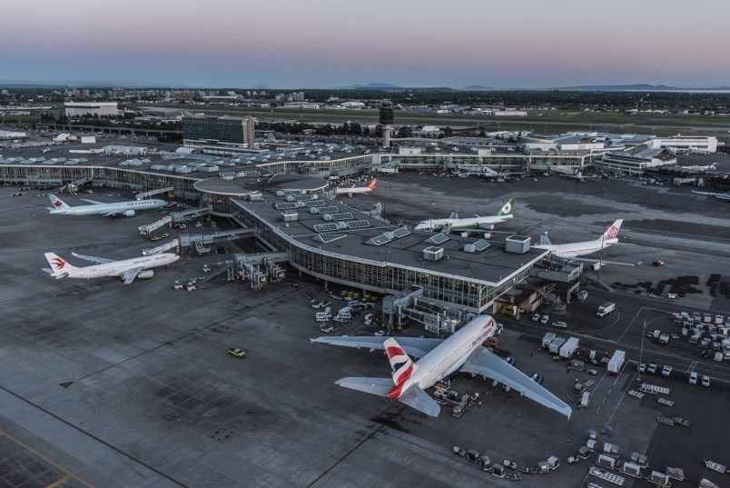 Planes sit on the tarmac at YVR.