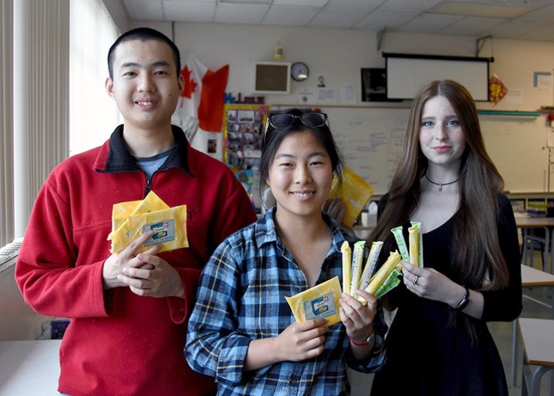 Jim Liu, Dajeong Kim and Ellen Mee, Dr. Charles Best secondary students