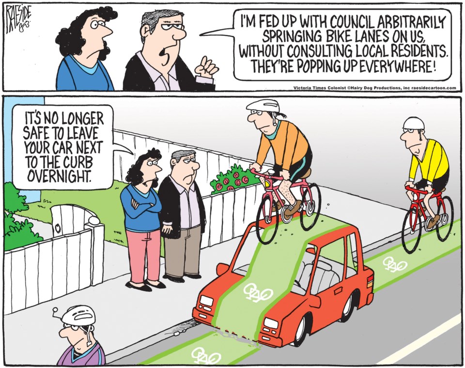 Adrian Raeside cartoon July 8, 2020 bicycle lanes