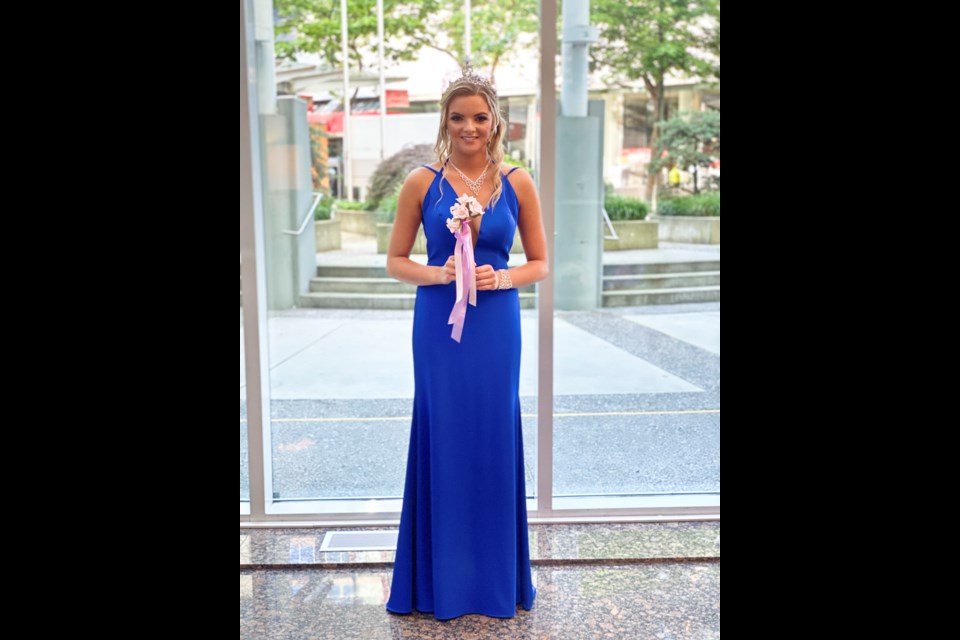 Hadley Bentham shows off her crown after being named Miss Northern Teen B.C. at the Miss Teen B.C. competition in Vancouver on July 5, 2020.