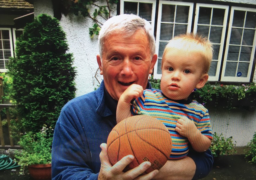 West Vancouver's Mike Smith gives grandson Alex an early hoops lesson. Smith coached for more than 50 years and was there the day the North Shore Secondary Schools Athletics Association was created in 1958. photo Smith family