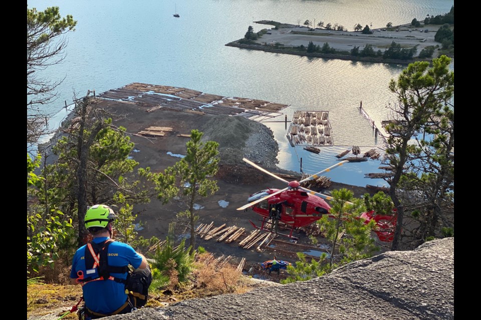 While Squamish's search and rescue organization is well equipped and has lots of dedicated volunteers for multiple rescues in the backcountry — even at the same time — access to helicopters due to wildfires in the province is a current concern. (Photo from past rescue on Stawamus Chief.)