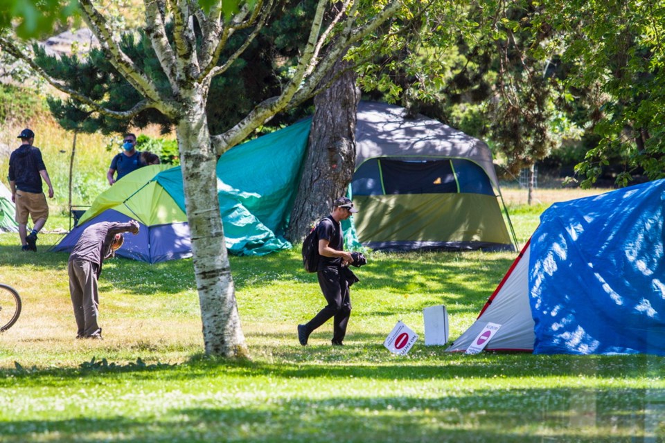 A campsite in Beacon Hill Park near Douglas Street.
