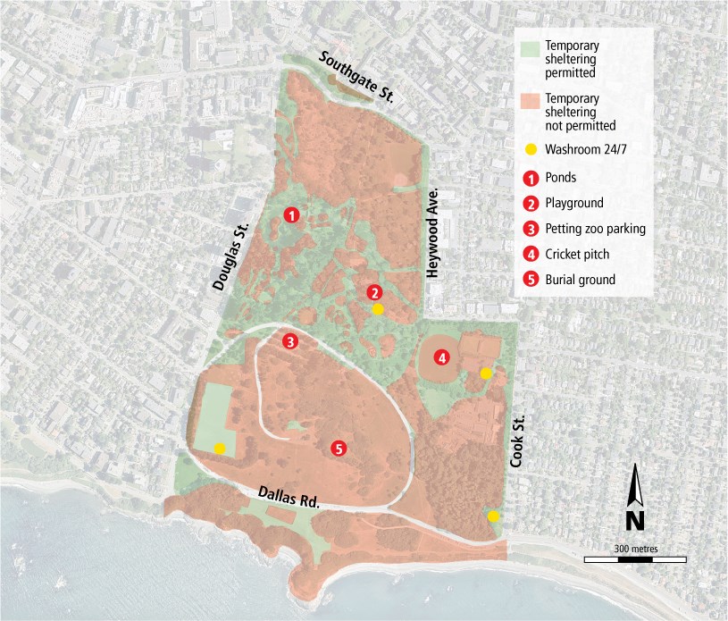 Map - Overnight sheltering in Beacon Hill Park, July 2020