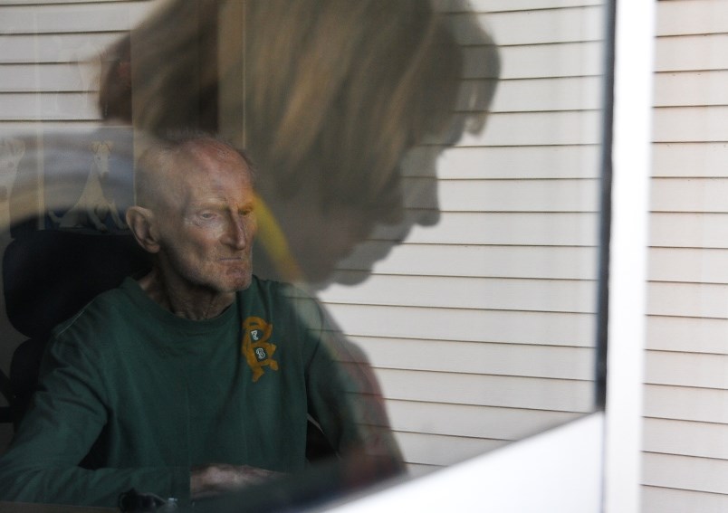 Bridget Buermann has been visiting her husband Bernie through a sealed window every day for the last four months. Now, after her first face-to-face visit, she says the reunion feels bittersweet.