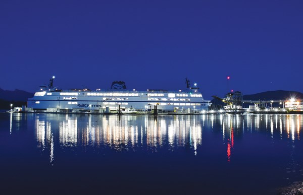 The last ferry of the night arrives at the Langdale dock on July 12.