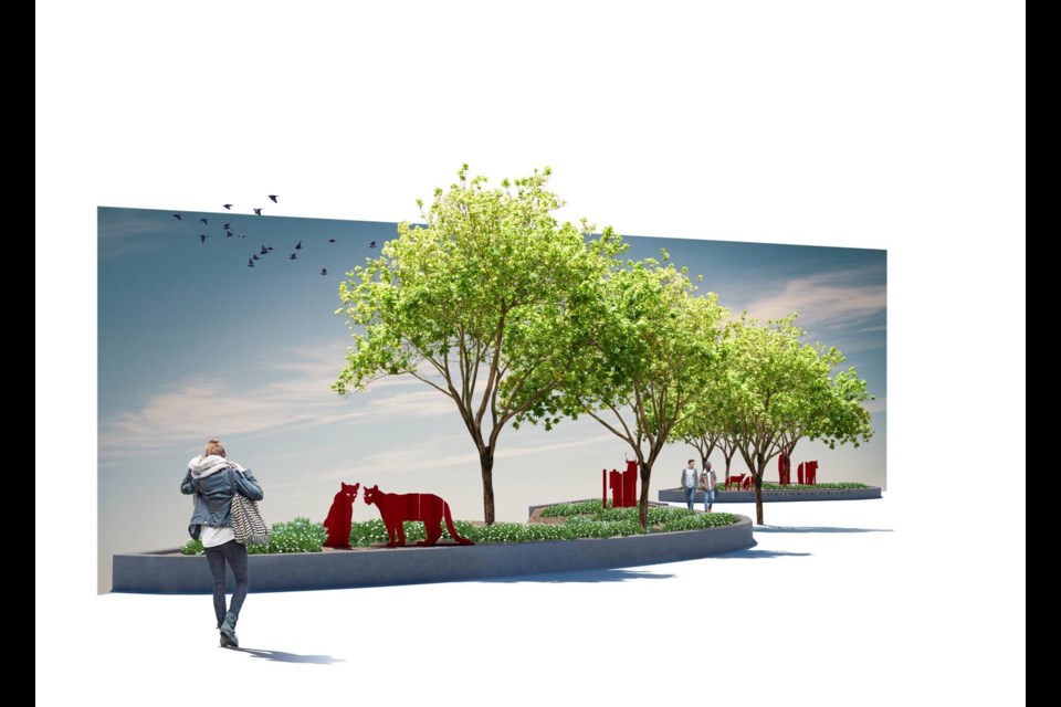 Artist rendering of the public art that's been approved for the future Queen's Park Sportsplex. Vancouver-based artist Nathan Lee's art will feature a series of deconstructed animal figures fabricated in steel.