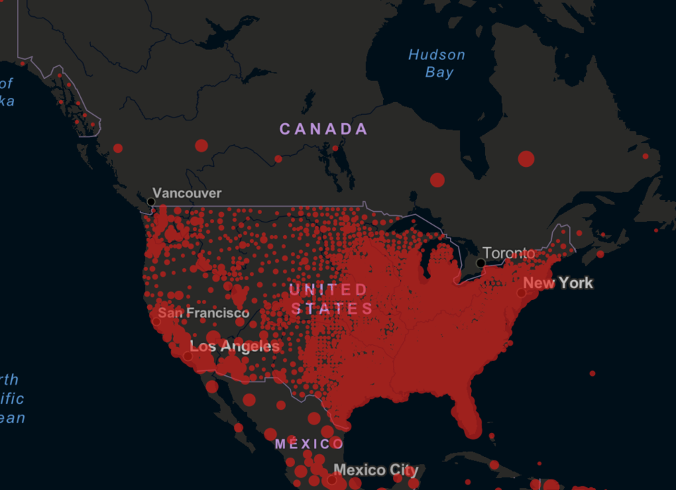 COVID-19 caseloads in Canada and the United States