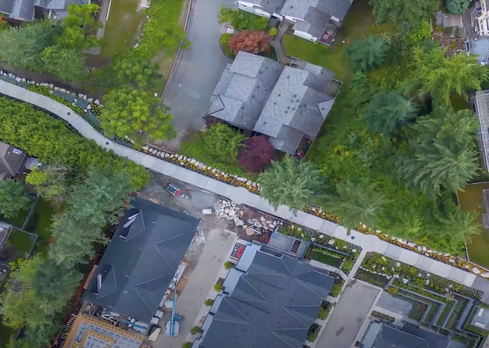 Coquitlam's Durant Linear Park from the sky.