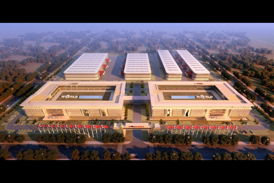 Renderings of a warehouse and trade centre now under construction in Surrey. The World Commodity Trade Centre has the backing of the Chinese Communist Party, as part of its Belt and Road Initiative, a global trade initiative of China. Photo by navcglobal.com