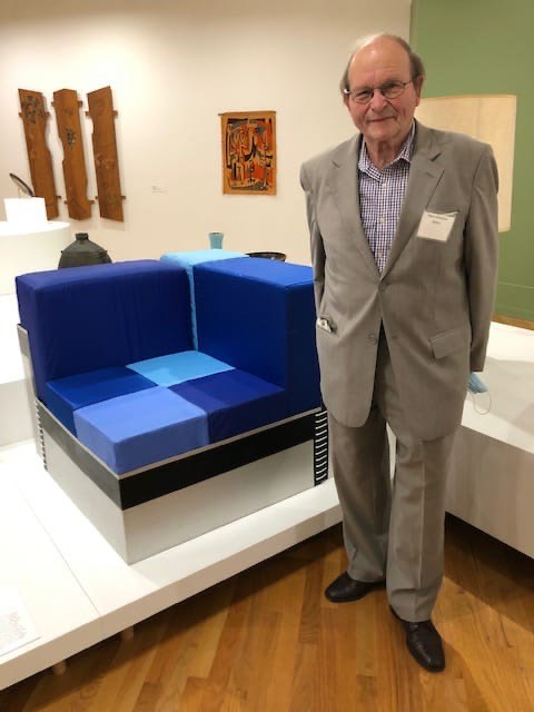 H.C. Behm with ‘the Vancouver Chair’ on display at the Vancouver Art Gallery.