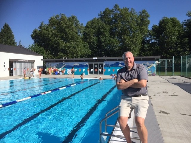 Port Coquitlam Coun. Steve Darling relaxes poolside at Centennial Pool