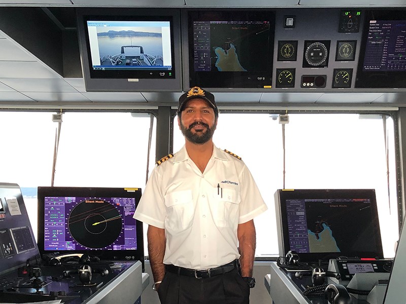 SHORT CROSSINGS: Rather than months at sea at a time, BC Ferries captain Jaskivat Mangat now makes several crossings per day between Blubber Bay on Texada Island and Westview Terminal in Powell River. Contributed photo