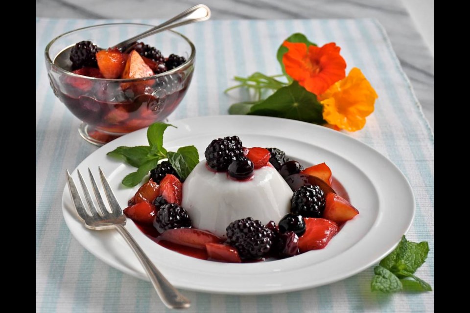 Coconut Panna Cotta with Summer Fruit Compote Coconut milk is used in the version of panna cotta served with summer fruit compote