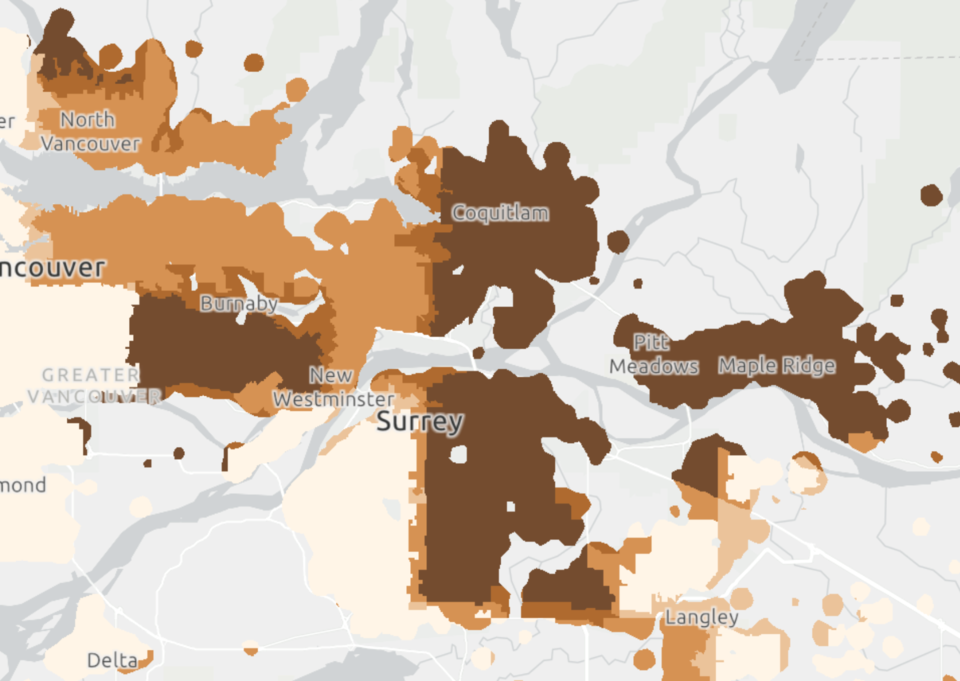 Wildfire smoke events represented by the number of days with PM2.5 concentrations above 25ug/m3 over