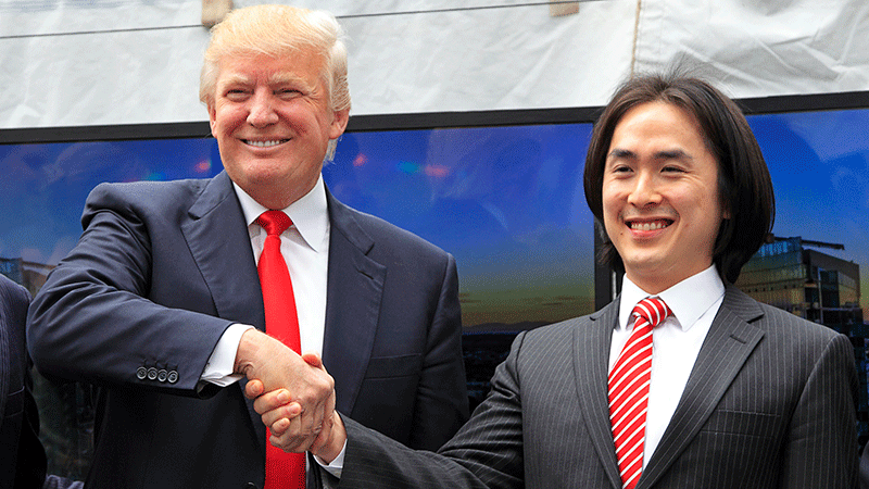 Now-U.S. president Donald Trump and Joo Tim Hiah, CEO of TA Hotel Management