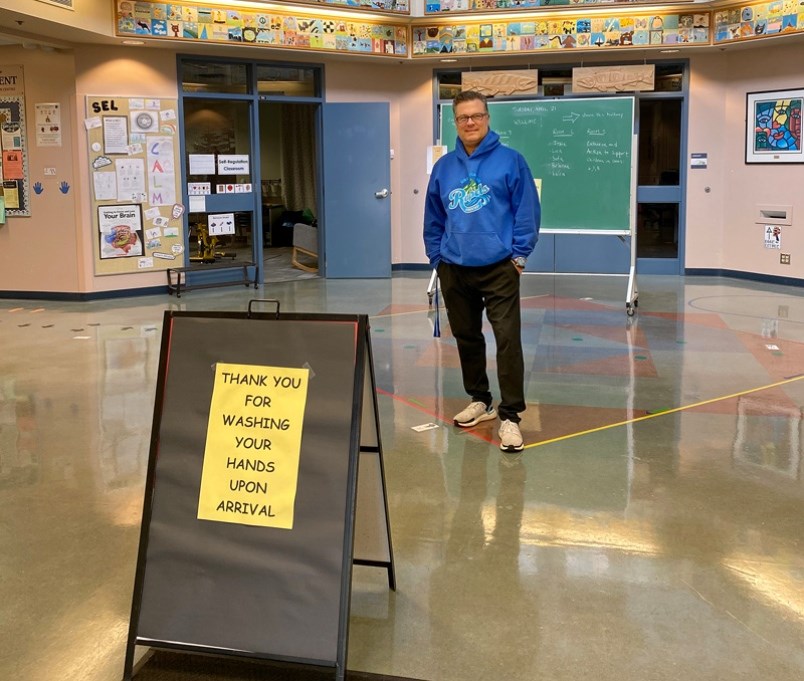 Coquitlam River principal Ross Jacobsen welcomed students back to class