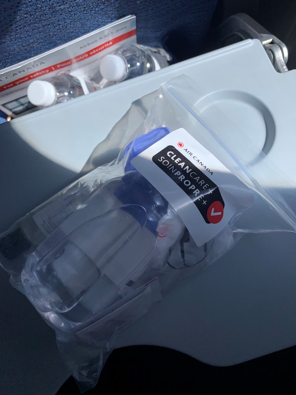 The safety kit handed out by flight attendants.