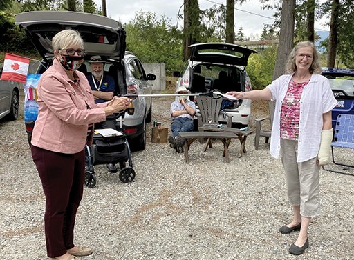 YOUNG ARTISTS: The Rotary Club of Sechelt presented a cheque for $500 to the Sunshine Coast Arts Council towards the 2020 Young Artists Award. The exhibition of young artists’ work will go ahead this year with appropriate social-distancing protocols in place. The cheque was presented (at arms-length) by club treasurer Charlene Krohman to Julie Astainok, the coordinator of the Young Artists Award.