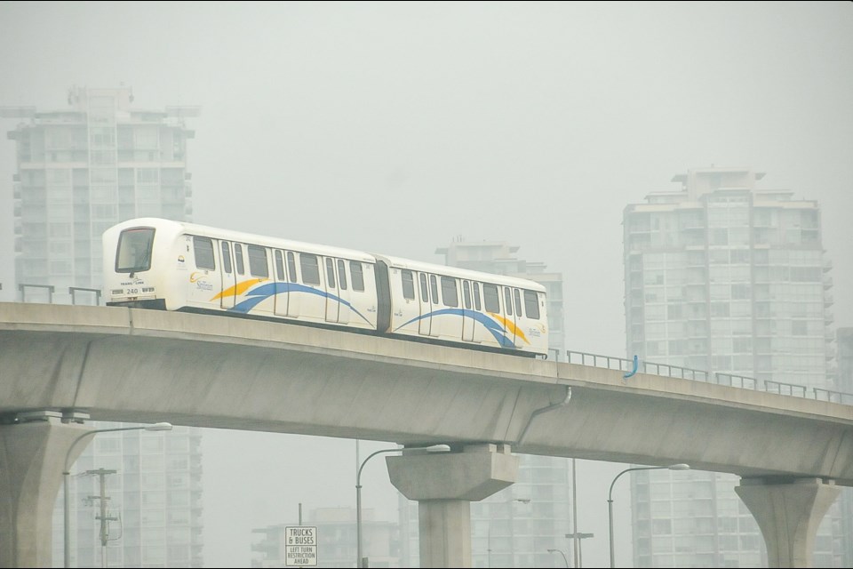 Coquitlam Centre was covered in a thick blanket of smoke from wildfires in Washington, Oregon and northern California.