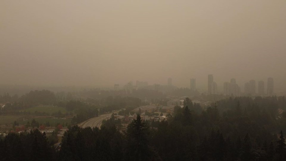 Smokey skies settle over Coquitlam due to wildfires in Washington, Oregon and northern California.