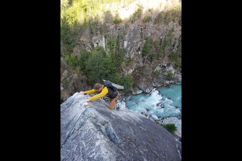 Ryan Wilkinson seconds up Star Chek. With a 5.8 difficulty rating, it's not that hard of a climb — unless you're doing it with one foot!