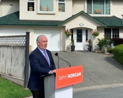 Premier John Horgan speaks in Langford. | Times Colonist